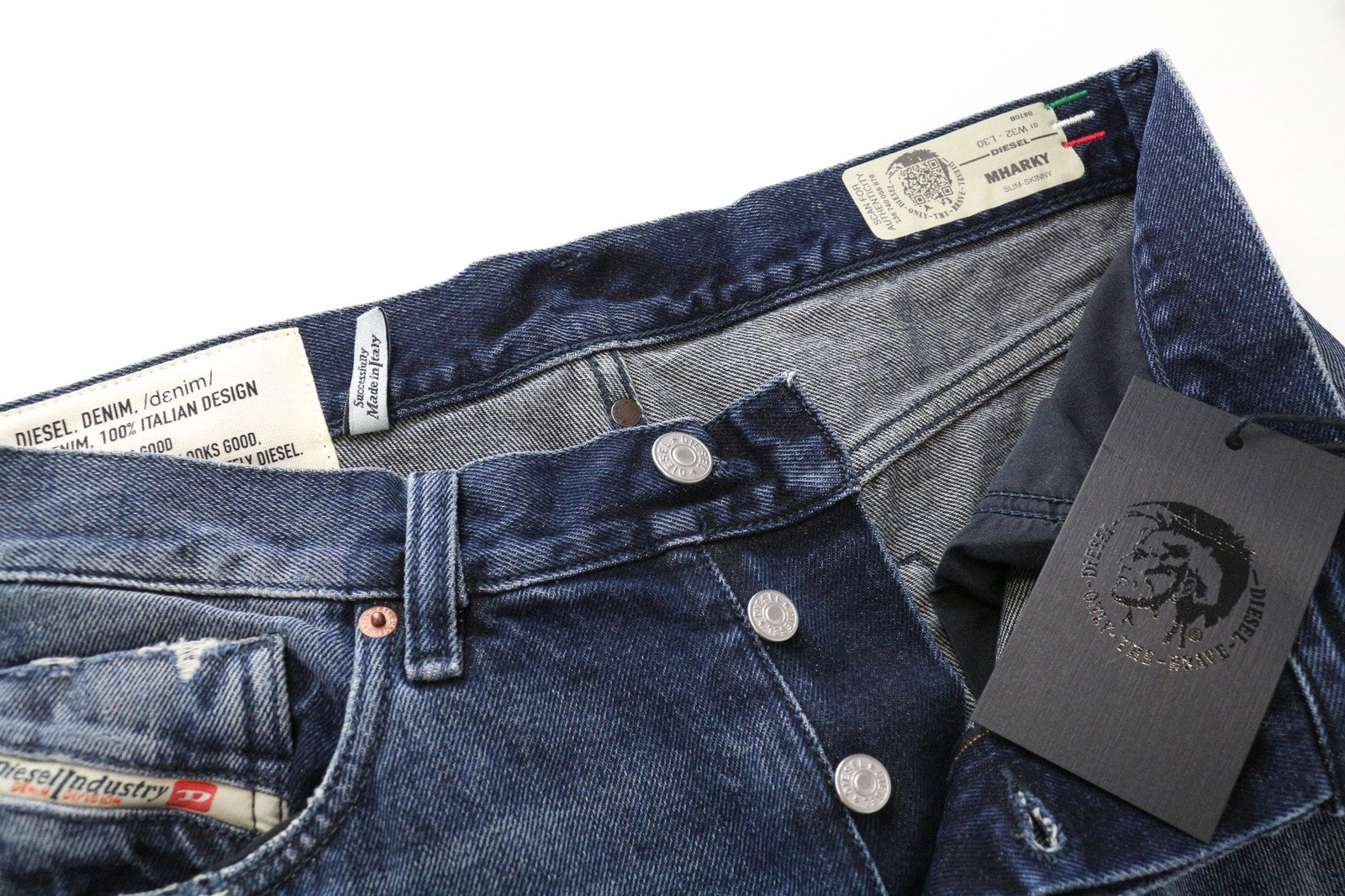 DIESEL Mharky 0870B Men's Jeans W32/L30 Blue Cotton Slim-Skinny Washed