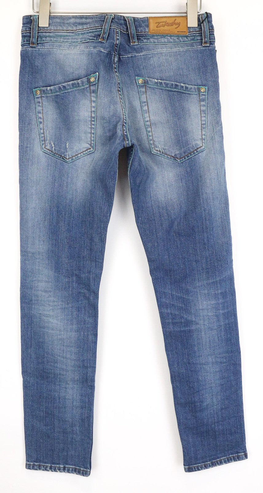 TAKESHY KUROSAWA Men's Jeans W34 Slim Stretch Cotton Blue Distressed Wash