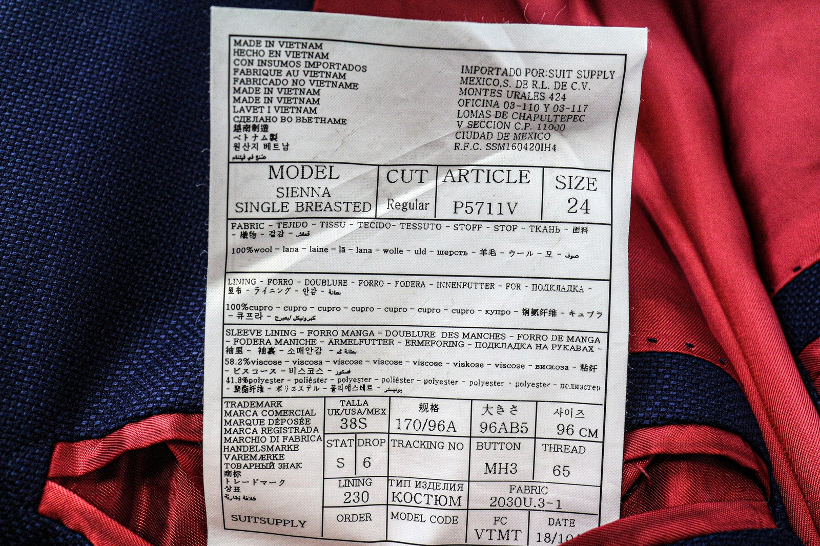 SUITSUPPLY Sienna Men's UK38S Blazer Blue Super 130's Wool Single-Breasted