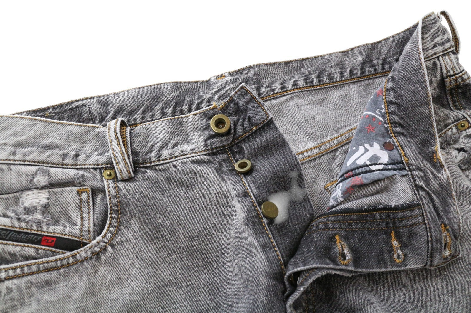 DIESEL Mharky 089AT Men's Jeans W36/L32 Grey Cotton Slim-Skinny Ripped