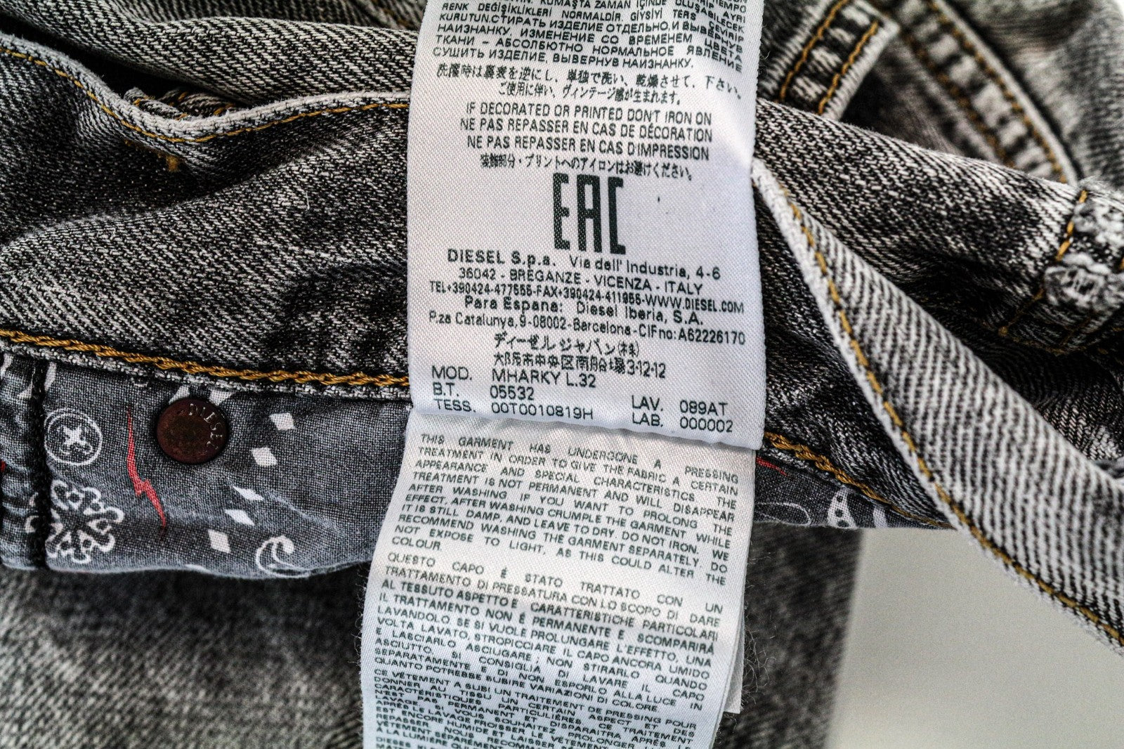 DIESEL Mharky 089AT Men's Jeans W36/L32 Grey Cotton Slim-Skinny Ripped