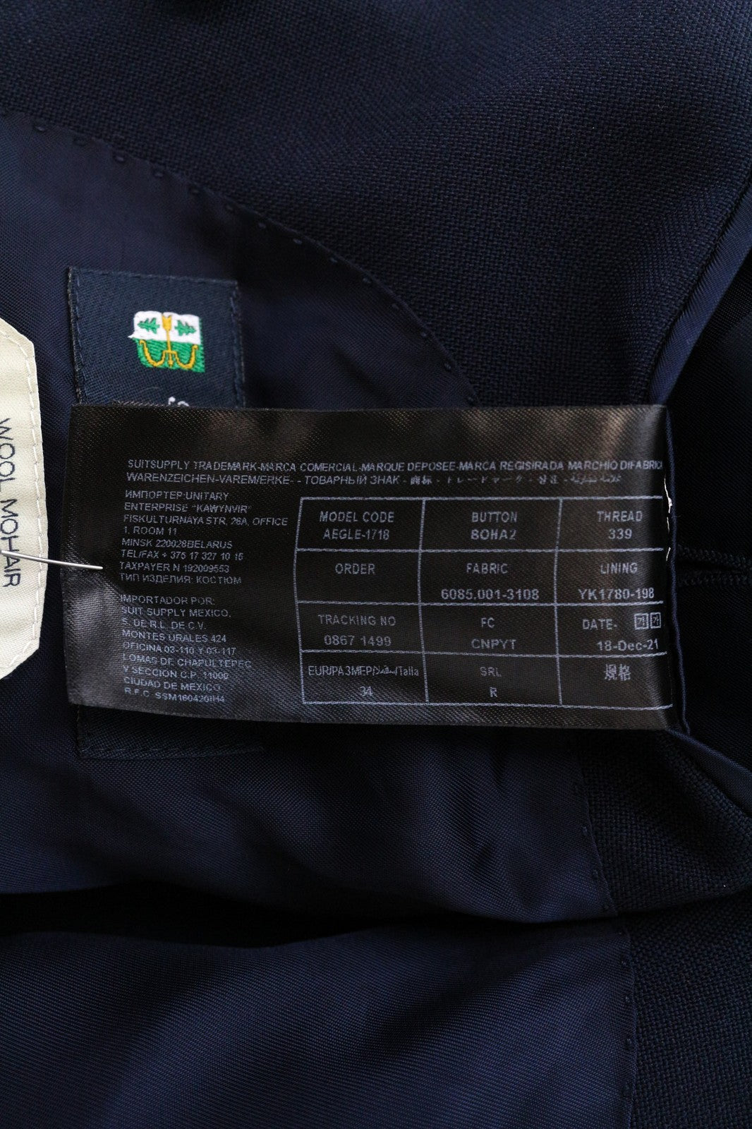 SUITSUPPLY Cameron Women's UK8R Blue Mohair Wool Blazer Double-Breasted Peak