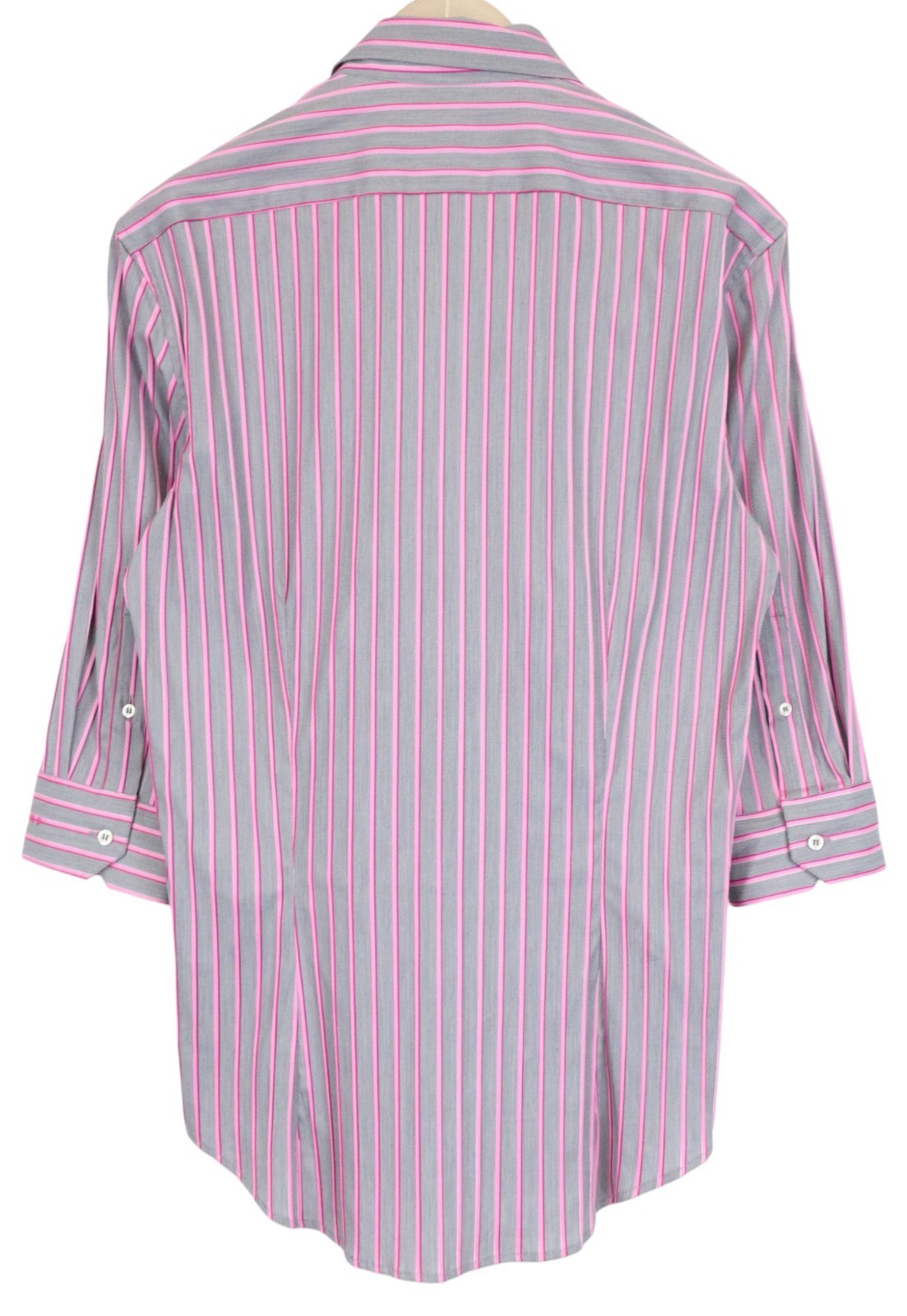 RICHMOND Men's Shirt 48 Grey Pink Striped Cotton Button-Up 3/4 Sleeve