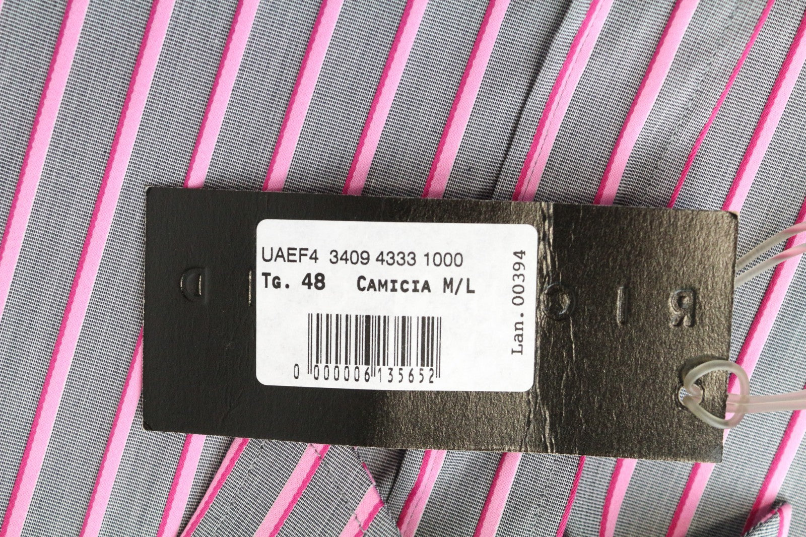 RICHMOND Men's Shirt 48 Grey Pink Striped Cotton Button-Up 3/4 Sleeve