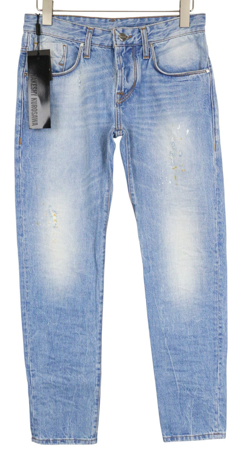 TAKESHY KUROSAWA Men's Jeans W32 Slim Fit Painted Blue Cotton Washed