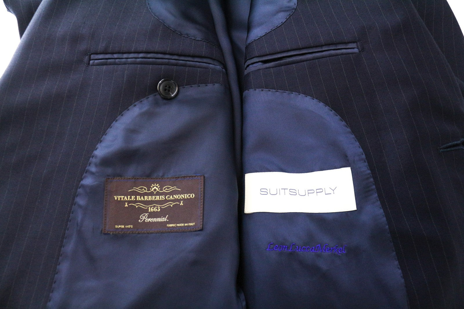 SUITSUPPLY La Spalla Men's UK36L Navy Blue Wool Stripe Blazer Patterned