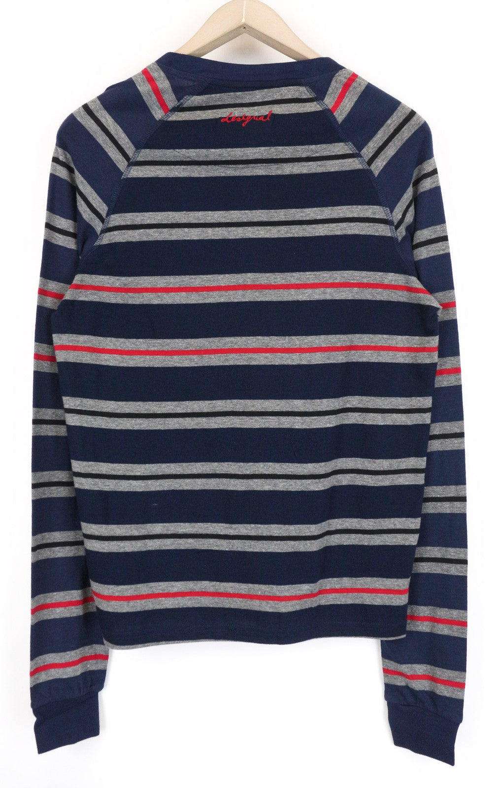 DESIGUAL Marcos Men's Blue T-Shirt S Striped Cotton Blend Henley Long Sleeve
