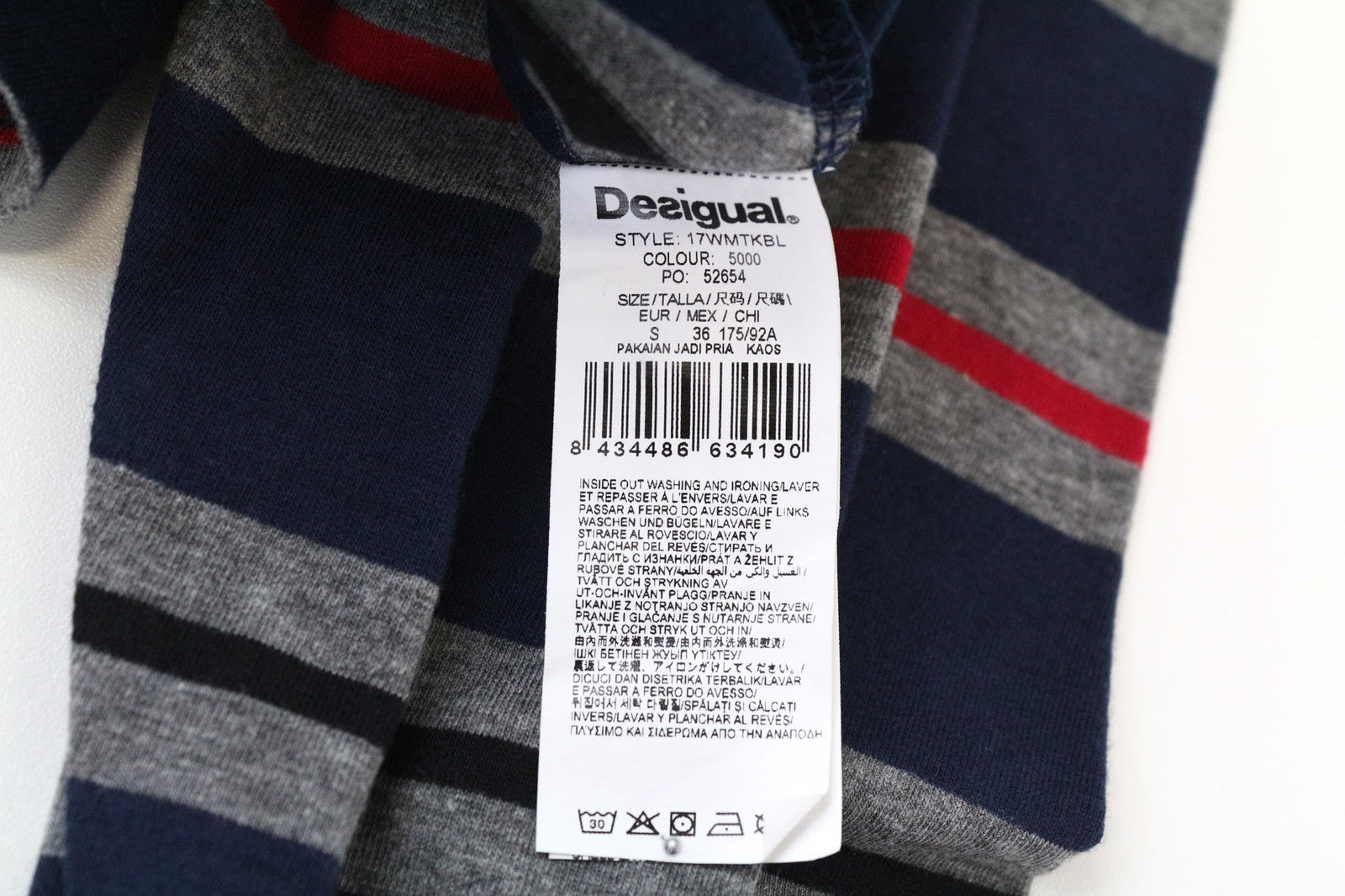 DESIGUAL Marcos Men's Blue T-Shirt S Striped Cotton Blend Henley Long Sleeve