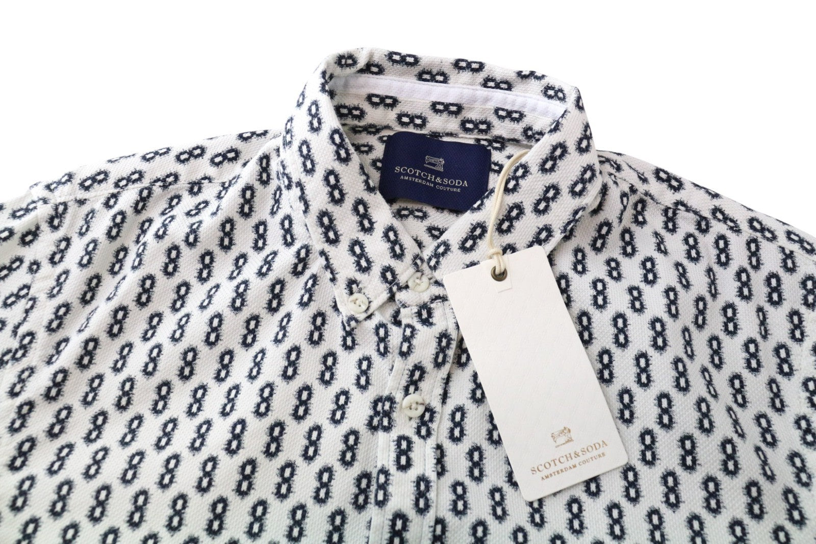 SCOTCH & SODA Ams Couture Men's Shirt S White Cotton Patterned Long Sleeve