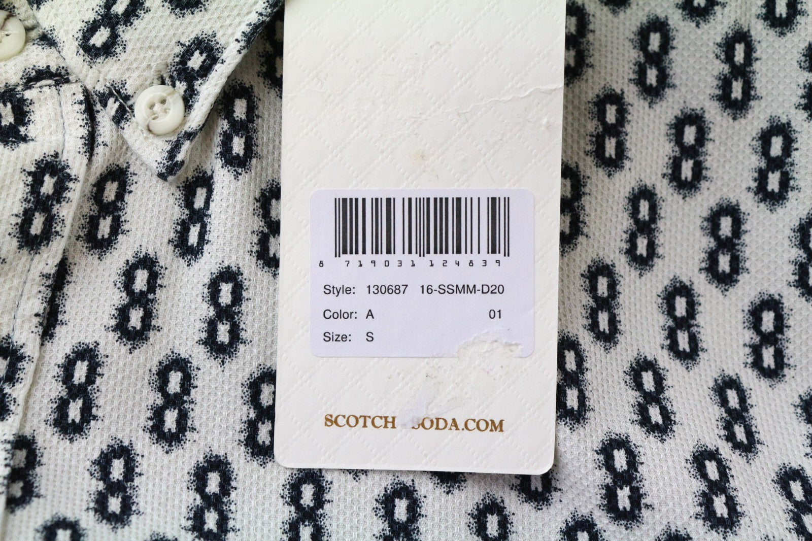 SCOTCH & SODA Ams Couture Men's Shirt S White Cotton Patterned Long Sleeve