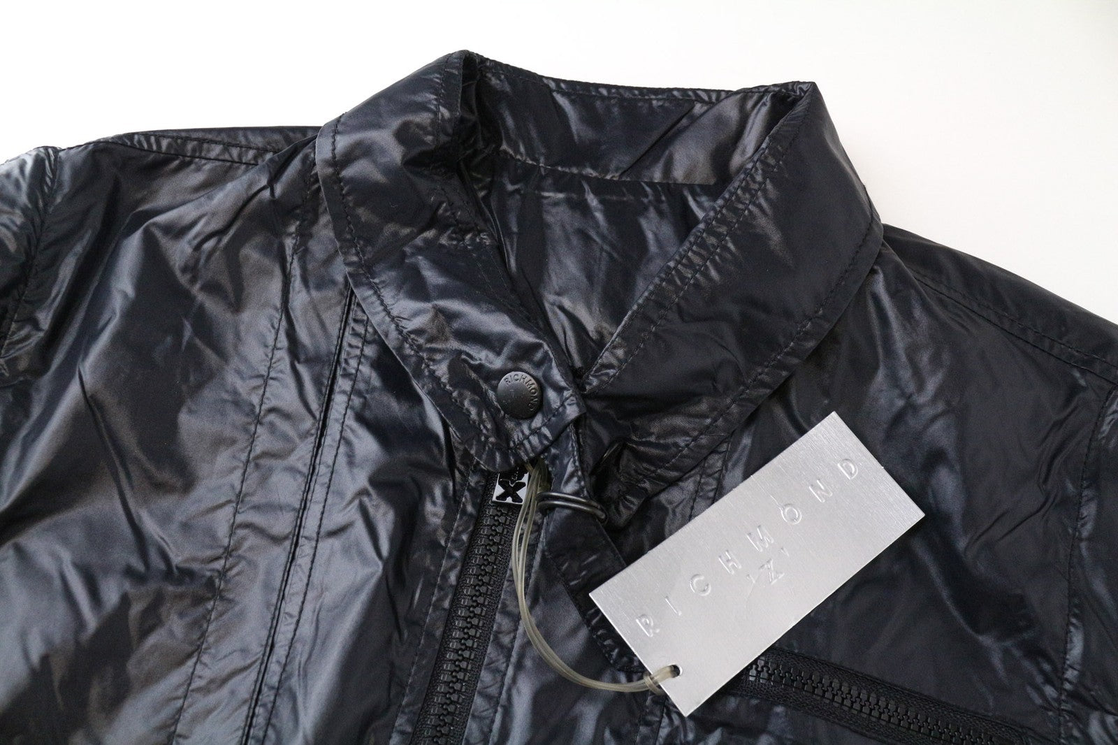 RICHMOND Men's Jacket 48 Navy Blue Bomber Long Sleeve Multi Pocket Zipped