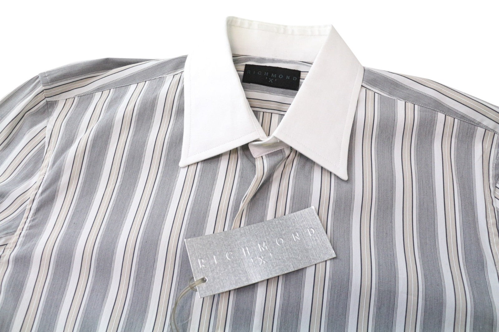 RICHMOND Men's Shirt 48 Grey Striped Stretch Cotton Long Sleeve Classic