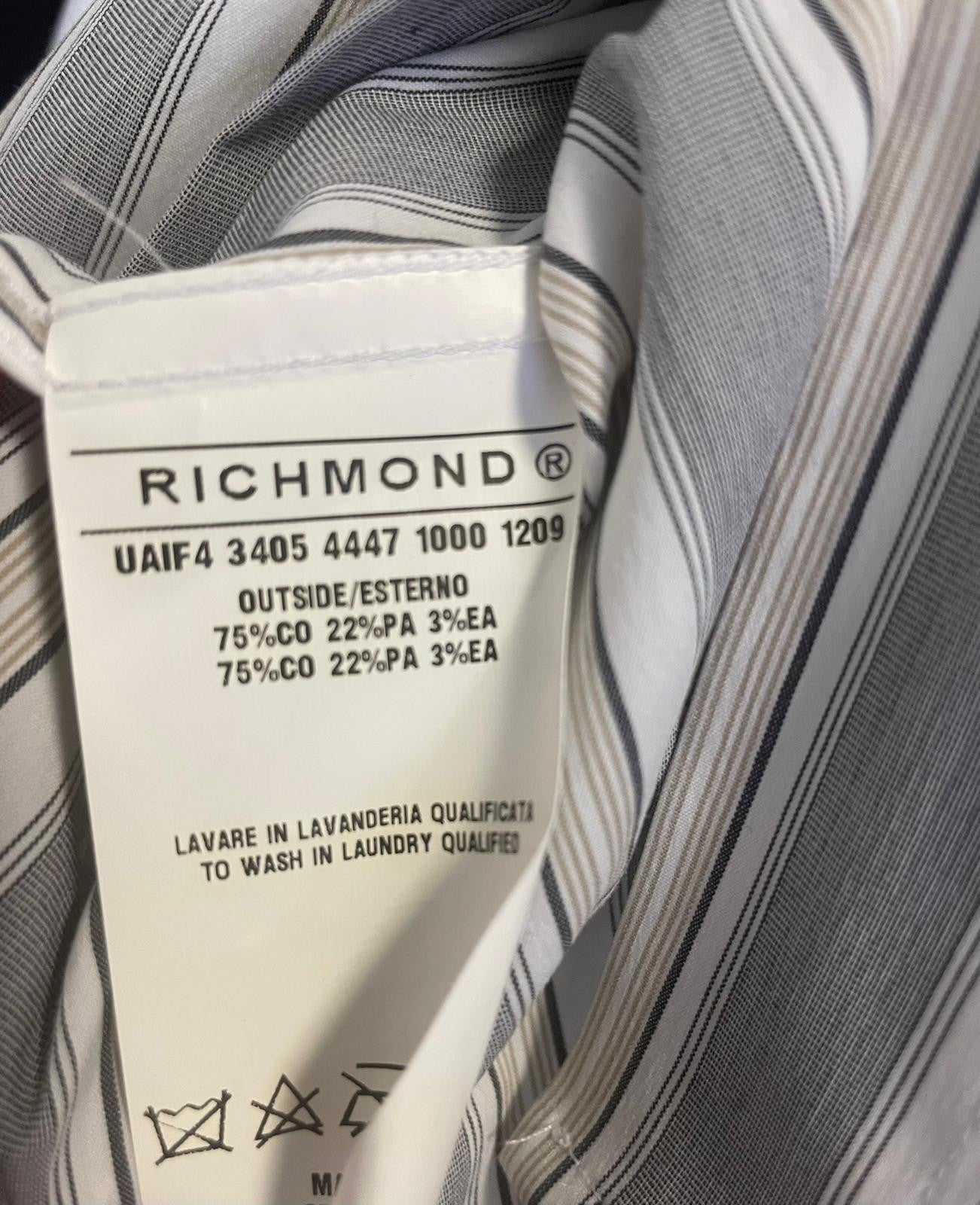 RICHMOND Men's Shirt 48 Grey Striped Stretch Cotton Long Sleeve Classic