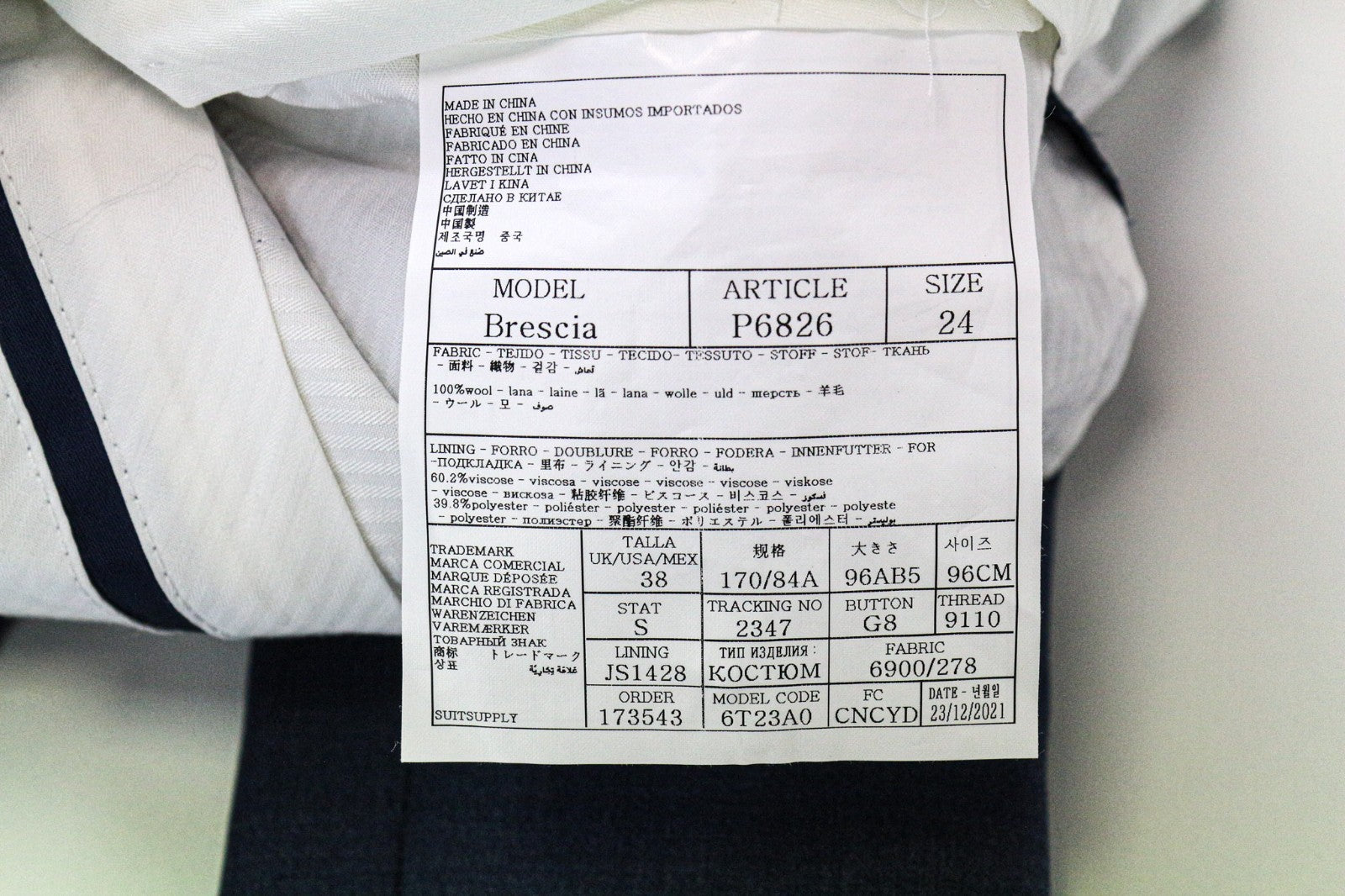 SUITSUPPLY Brescia Men's Pants UK38S Blue Wool Classic Pleated Lined