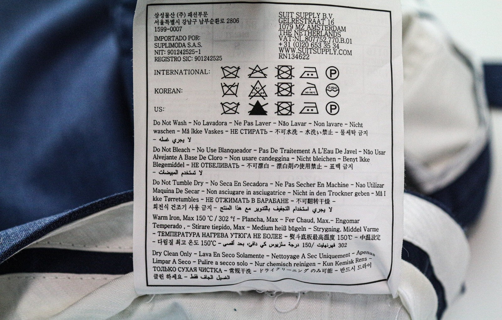 SUITSUPPLY Brescia Men's Pants UK38S Blue Wool Classic Pleated Lined