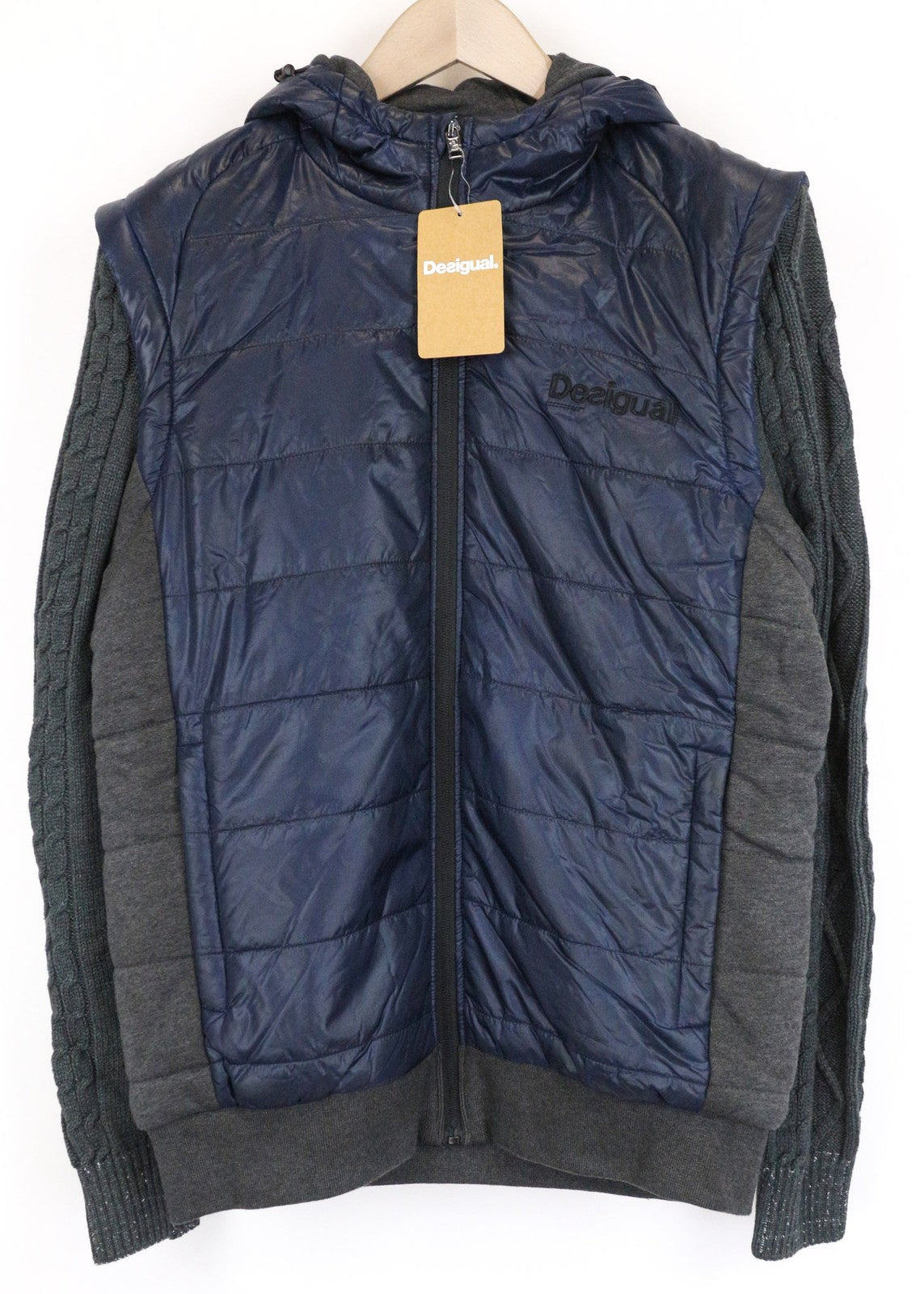 DESIGUAL Arthur Men's Jacket S Grey Blue Hooded Padded Cotton Blend Lined