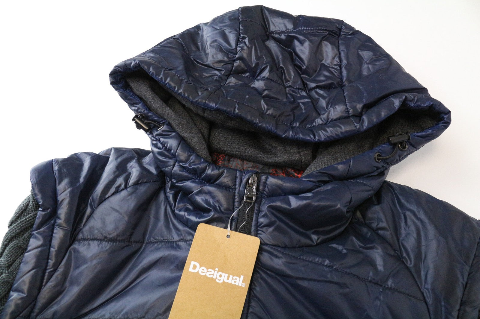 DESIGUAL Arthur Men's Jacket S Grey Blue Hooded Padded Cotton Blend Lined