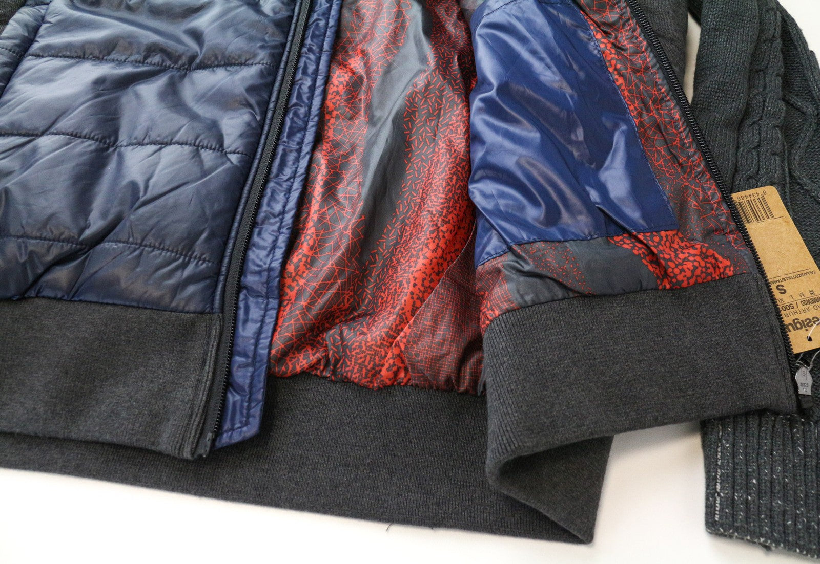 DESIGUAL Arthur Men's Jacket S Grey Blue Hooded Padded Cotton Blend Lined