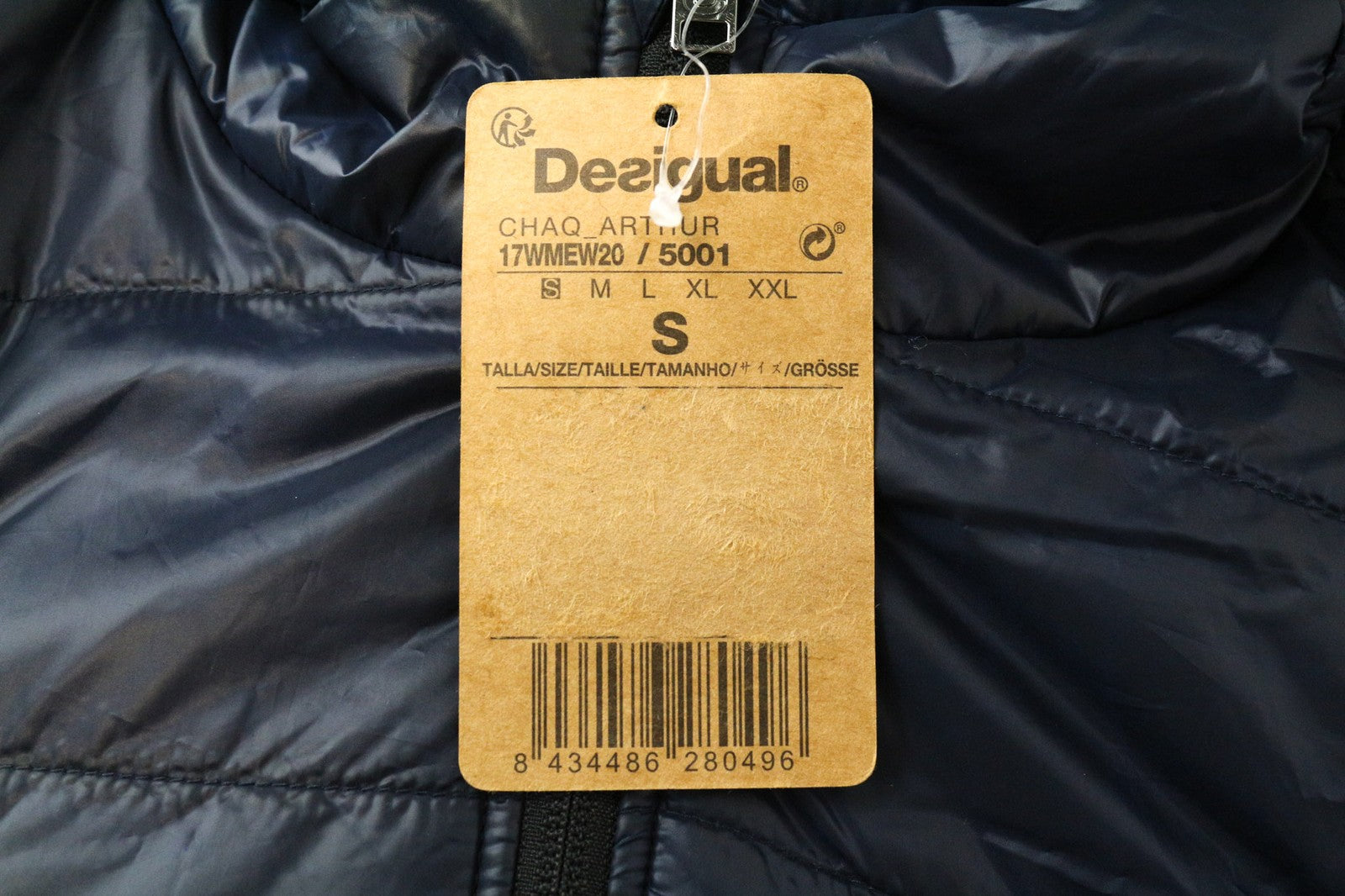 DESIGUAL Arthur Men's Jacket S Grey Blue Hooded Padded Cotton Blend Lined