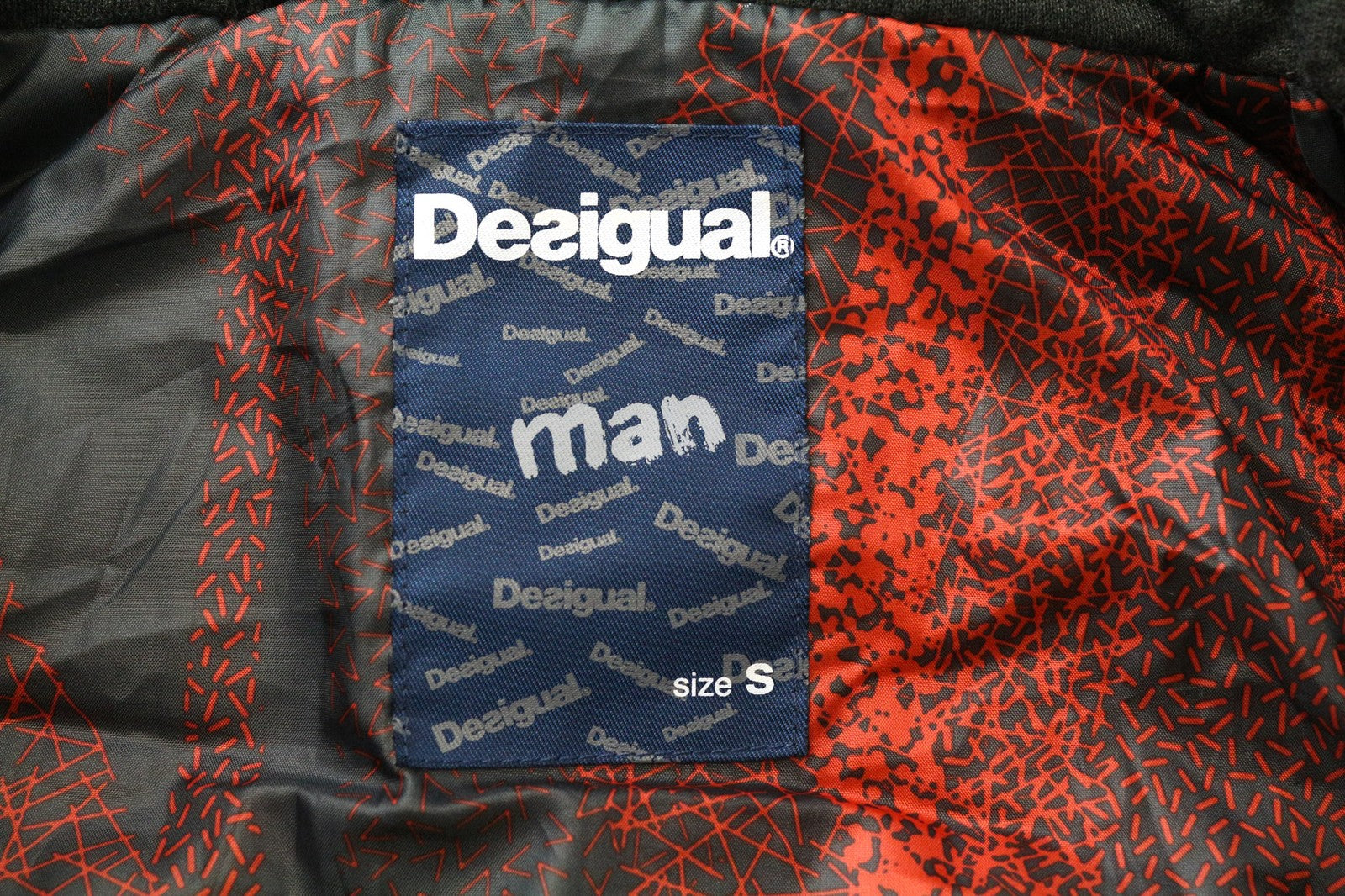 DESIGUAL Arthur Men's Jacket S Grey Blue Hooded Padded Cotton Blend Lined