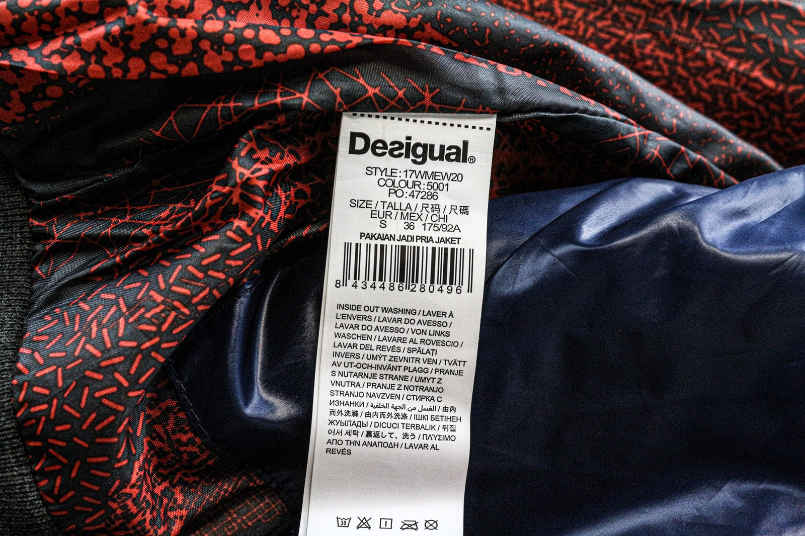 DESIGUAL Arthur Men's Jacket S Grey Blue Hooded Padded Cotton Blend Lined