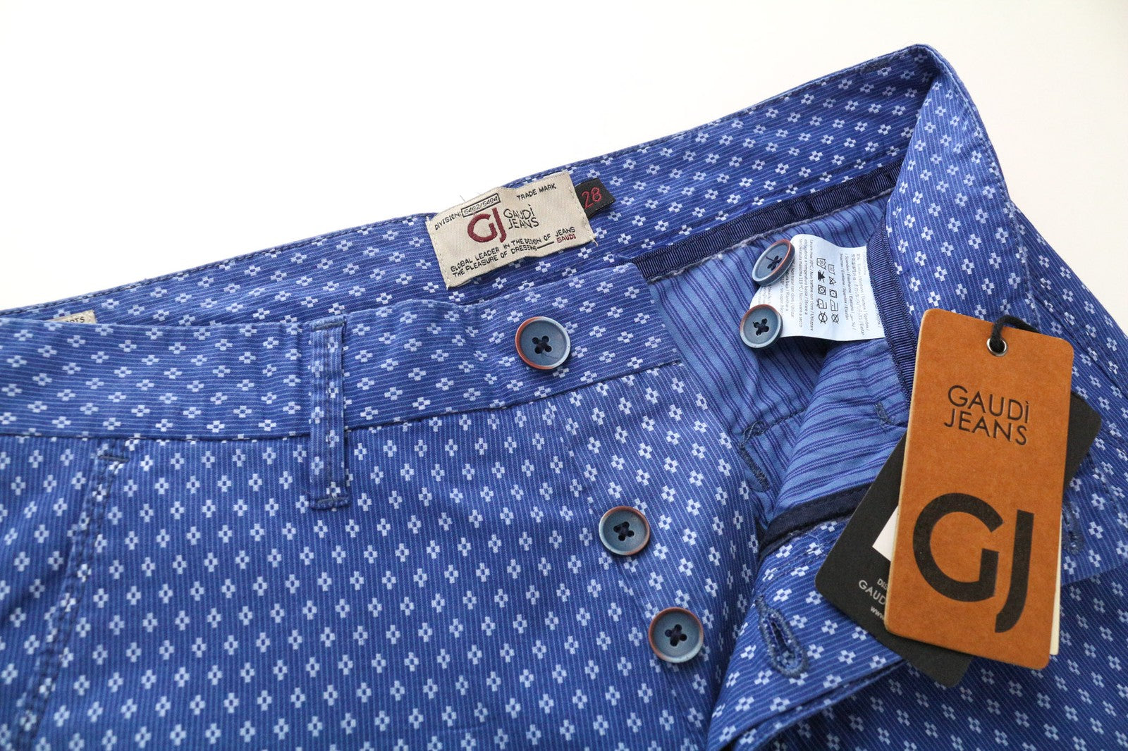 GAUDI JEANS Men's Shorts 28 Blue Cotton Stretch Patterned Summer Casual