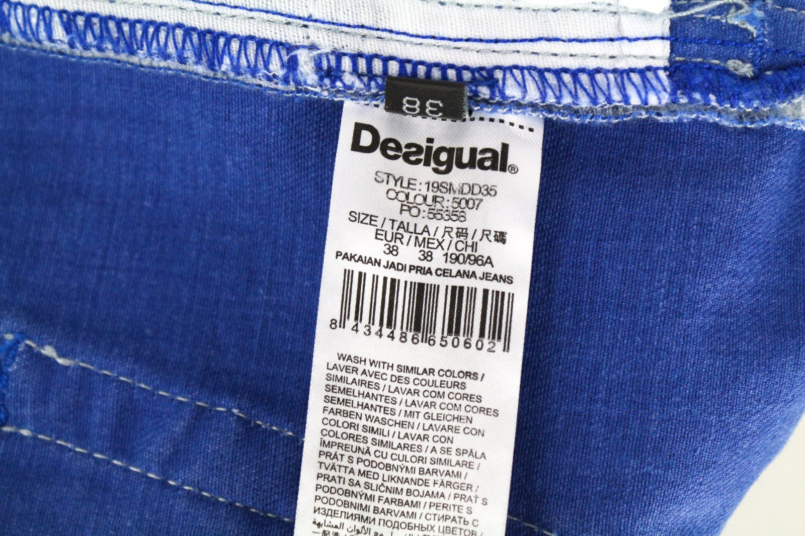 DESIGUAL Lucas Men Jeans W38 Slim Fit Wash Light Blue Cotton Stretch Button-Fly