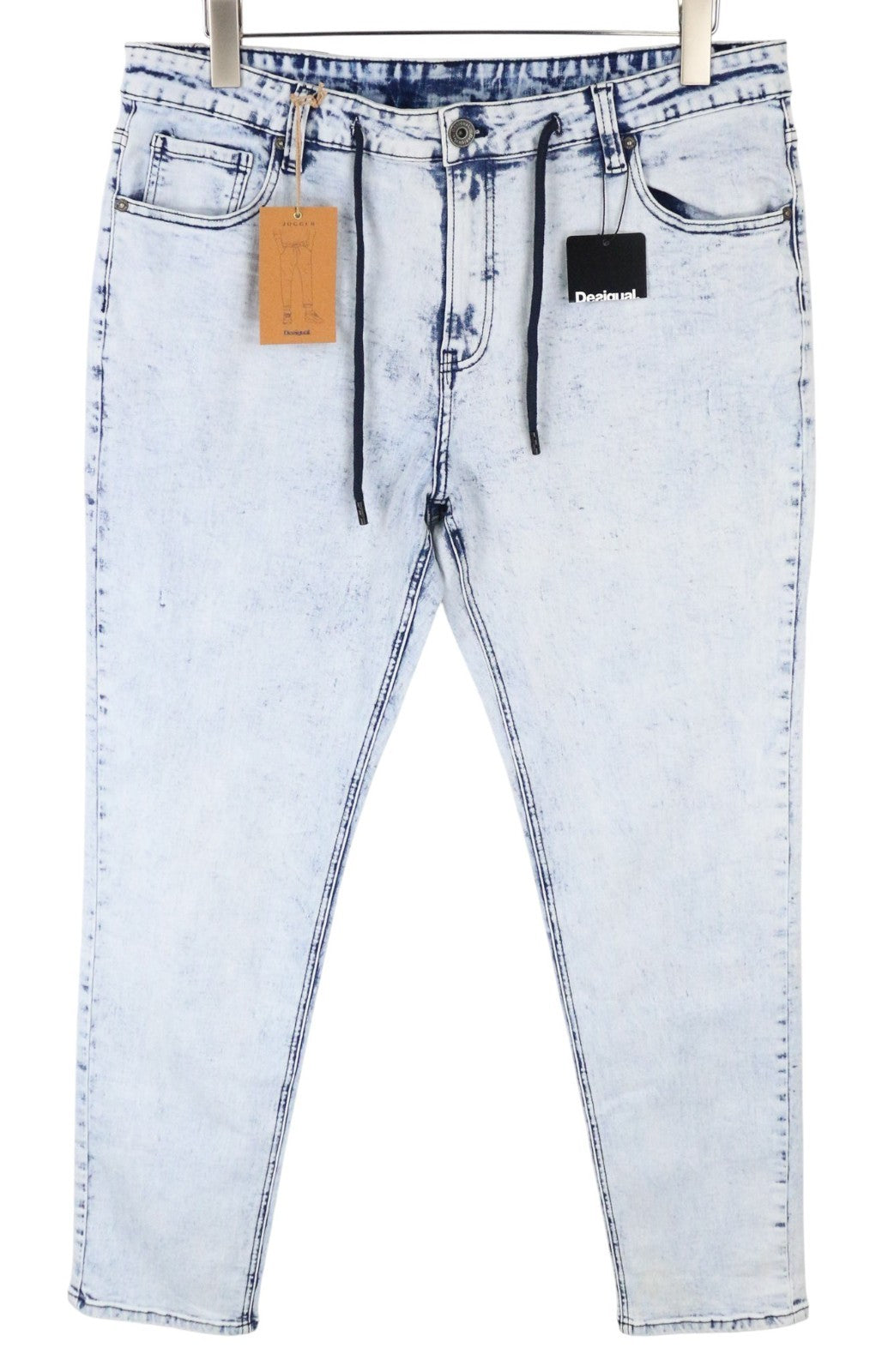 DESIGUAL Ares Men Jeans W36 Jogger Drawstrings Light Blue Cotton Stretch