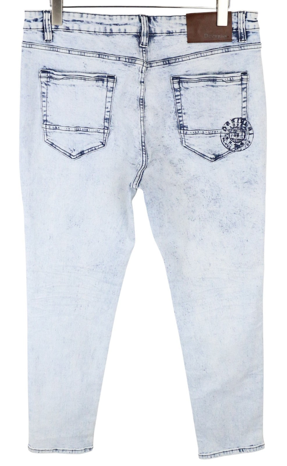 DESIGUAL Ares Men Jeans W36 Jogger Drawstrings Light Blue Cotton Stretch