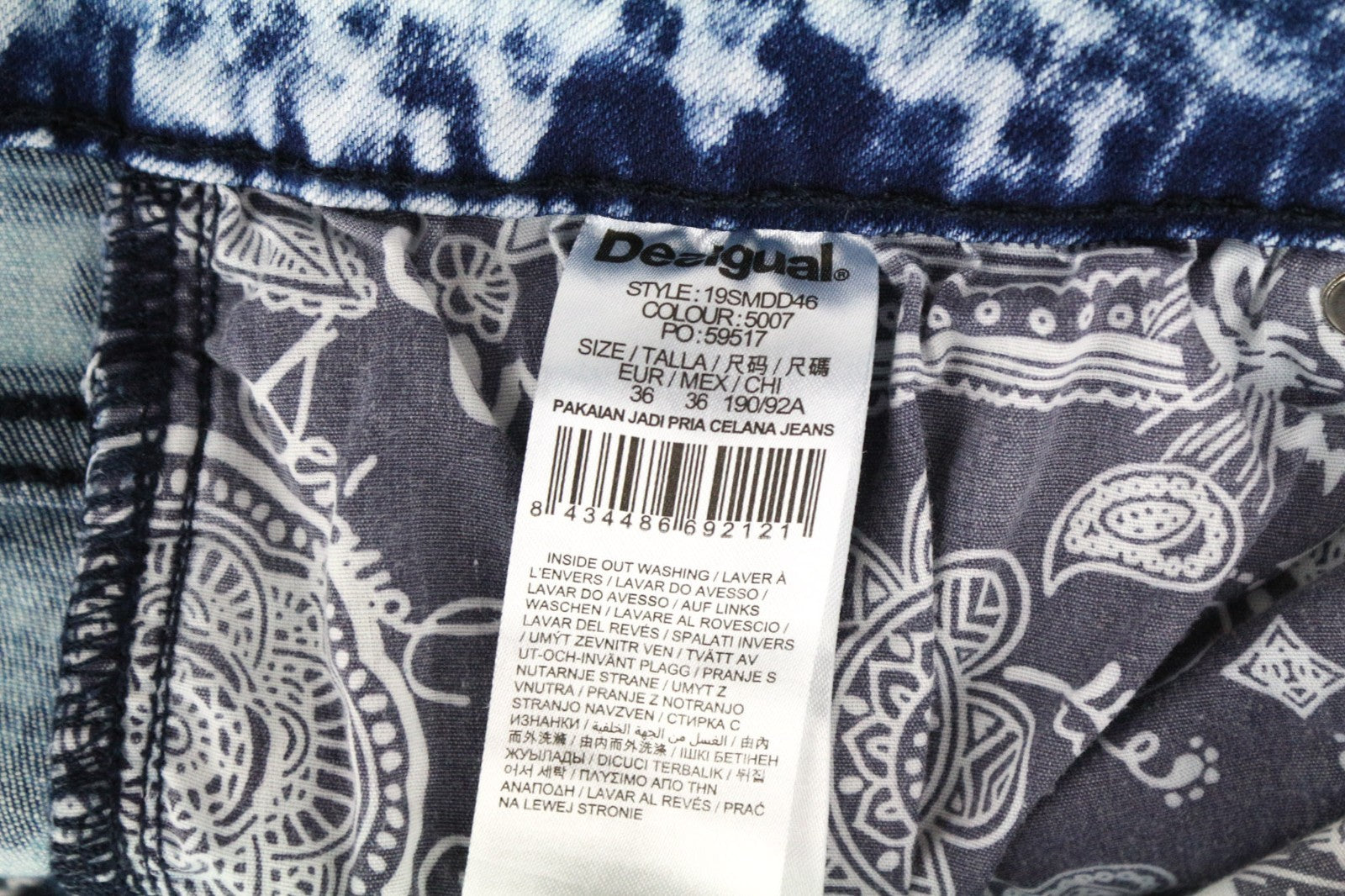 DESIGUAL Ares Men Jeans W36 Jogger Drawstrings Washed Blue Cotton Stretch