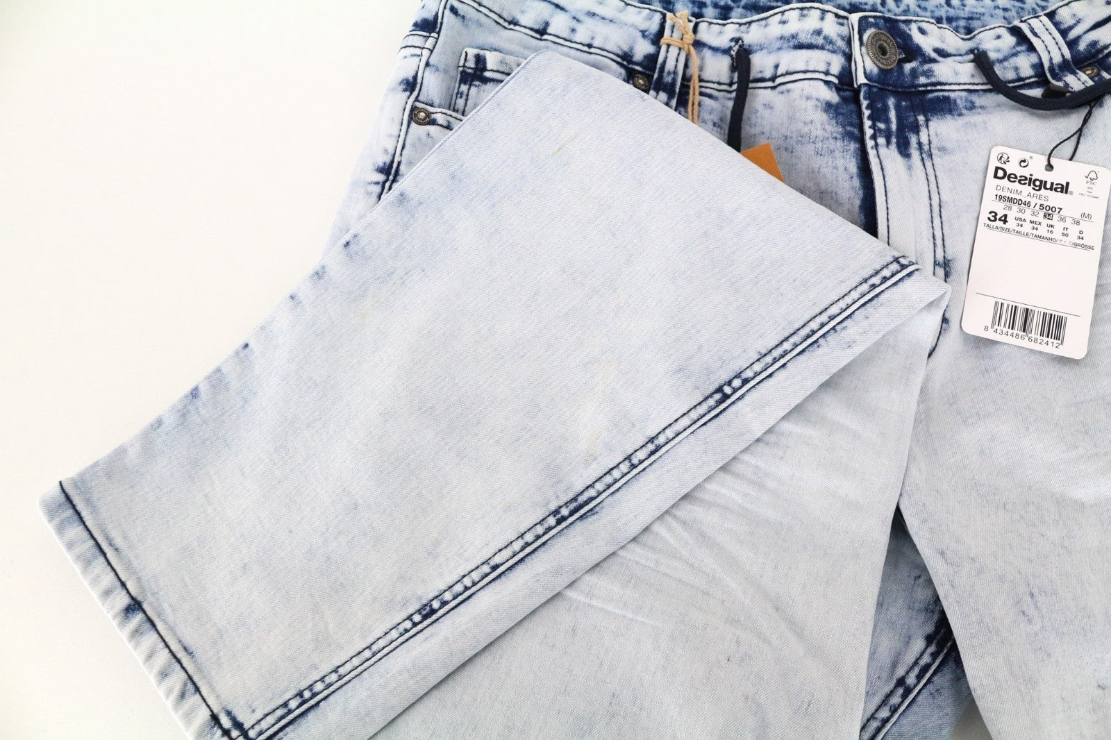 DESIGUAL Ares Men Jeans W36 Jogger Drawstrings Faded Blue Cotton Stretch