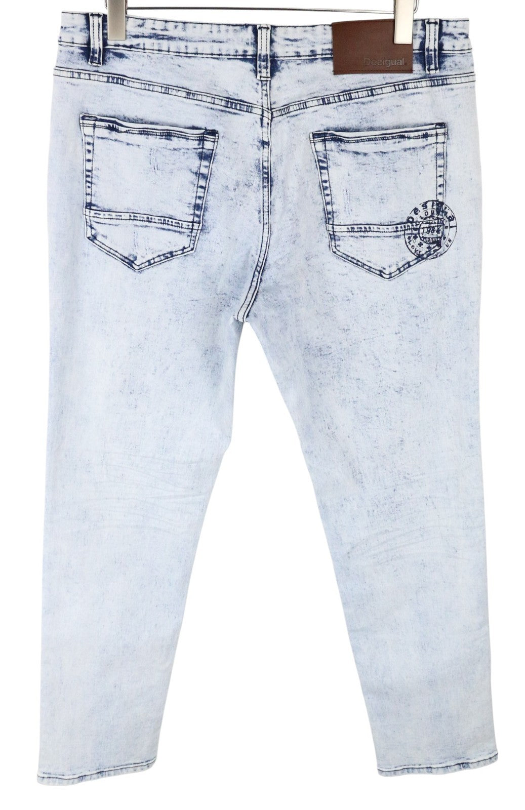 DESIGUAL Ares Men Jeans W36 Jogger Drawstrings Faded Blue Cotton Stretch
