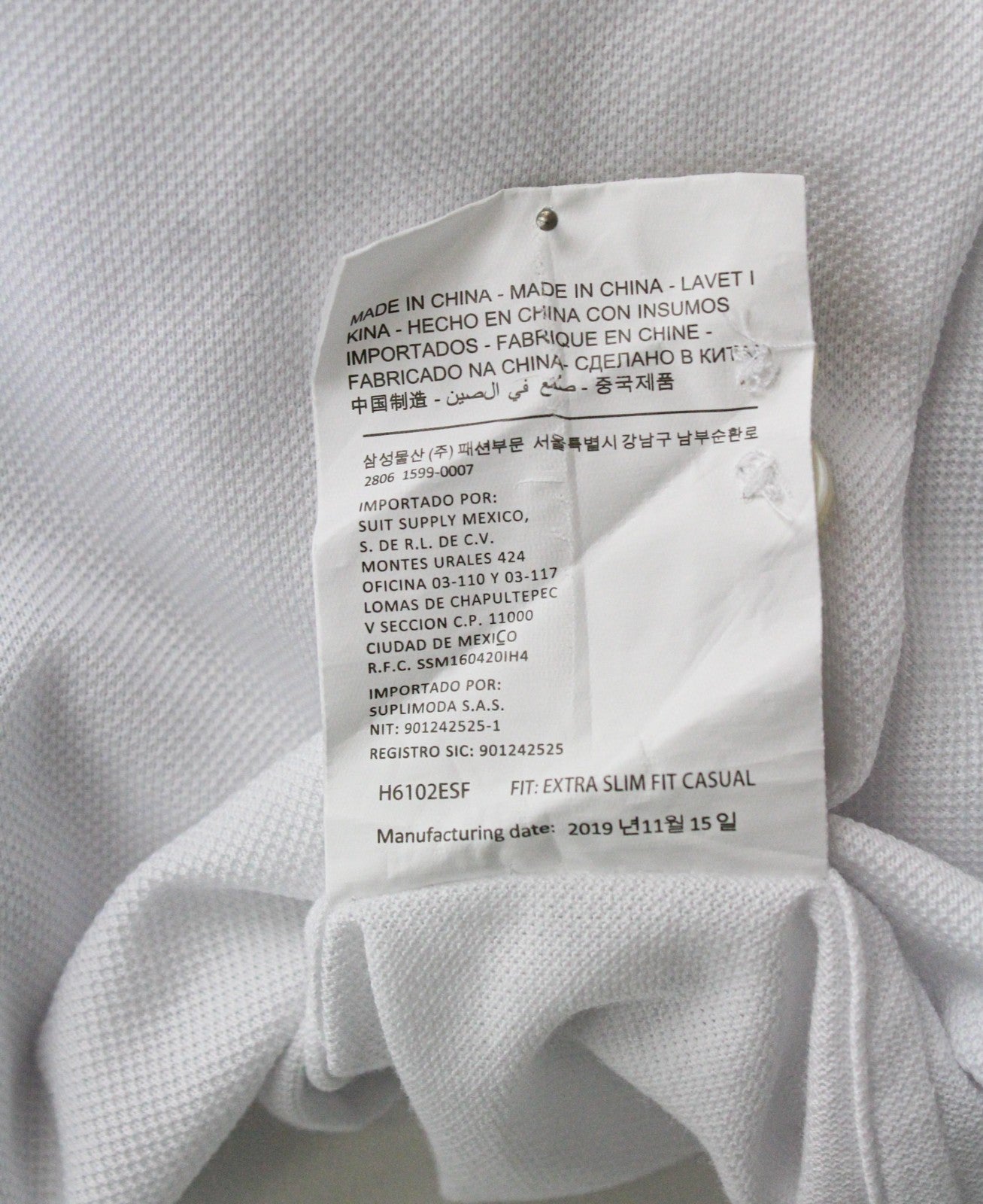 SUITSUPPLY Men Polo 37/38/14 1/2/15 Extra Slim White Pure Cotton Casual Polo