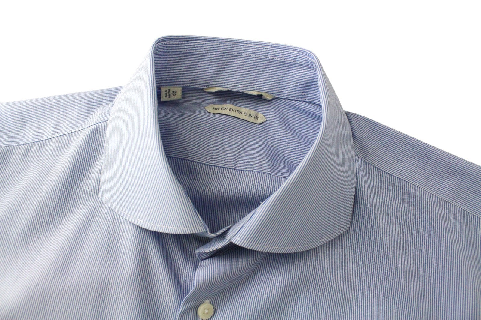 SUITSUPPLY Men Shirt 43/17 Extra Slim Blue Pure Cotton Stripe Pattern Classic