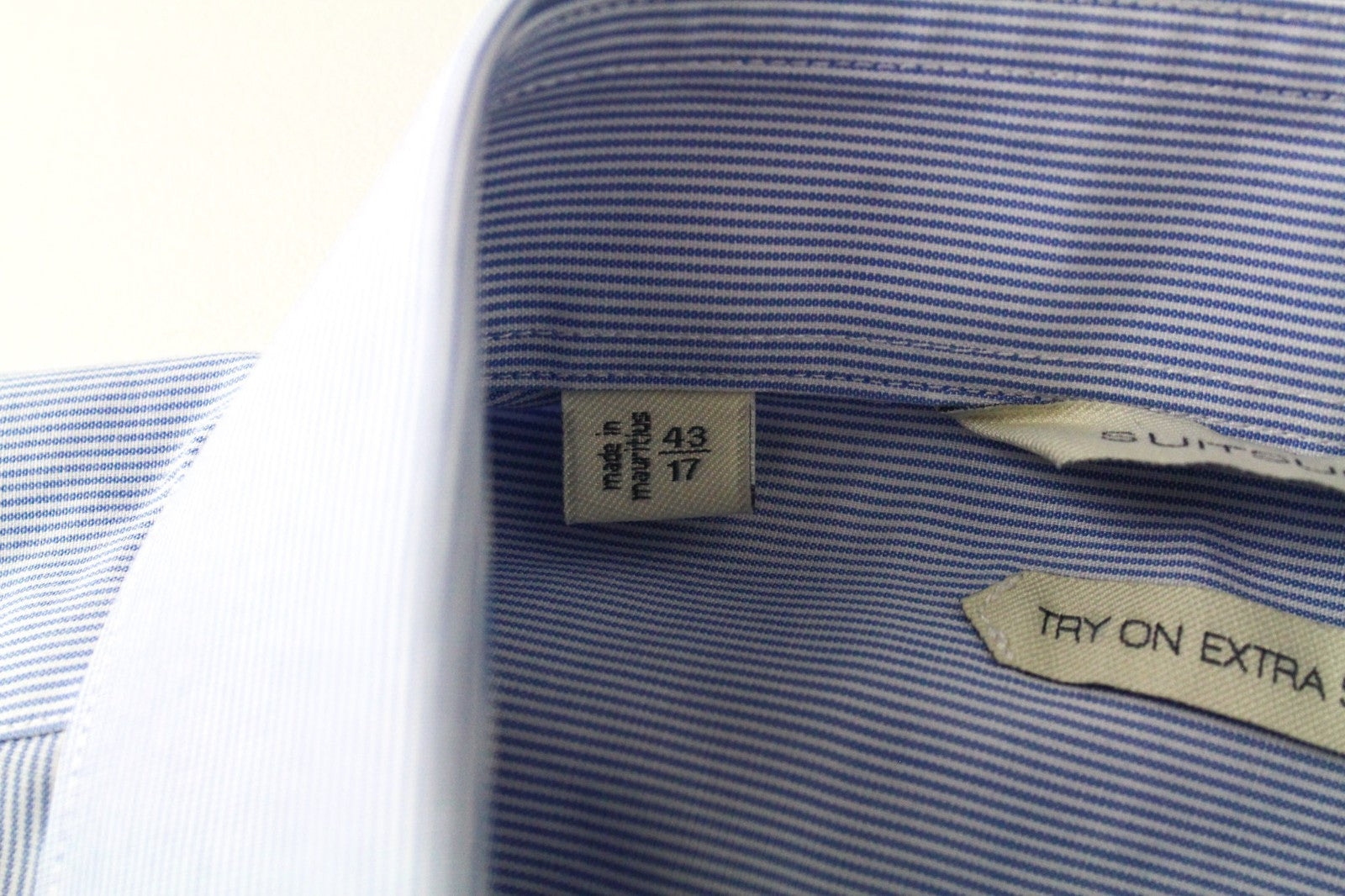 SUITSUPPLY Men Shirt 43/17 Extra Slim Blue Pure Cotton Stripe Pattern Classic