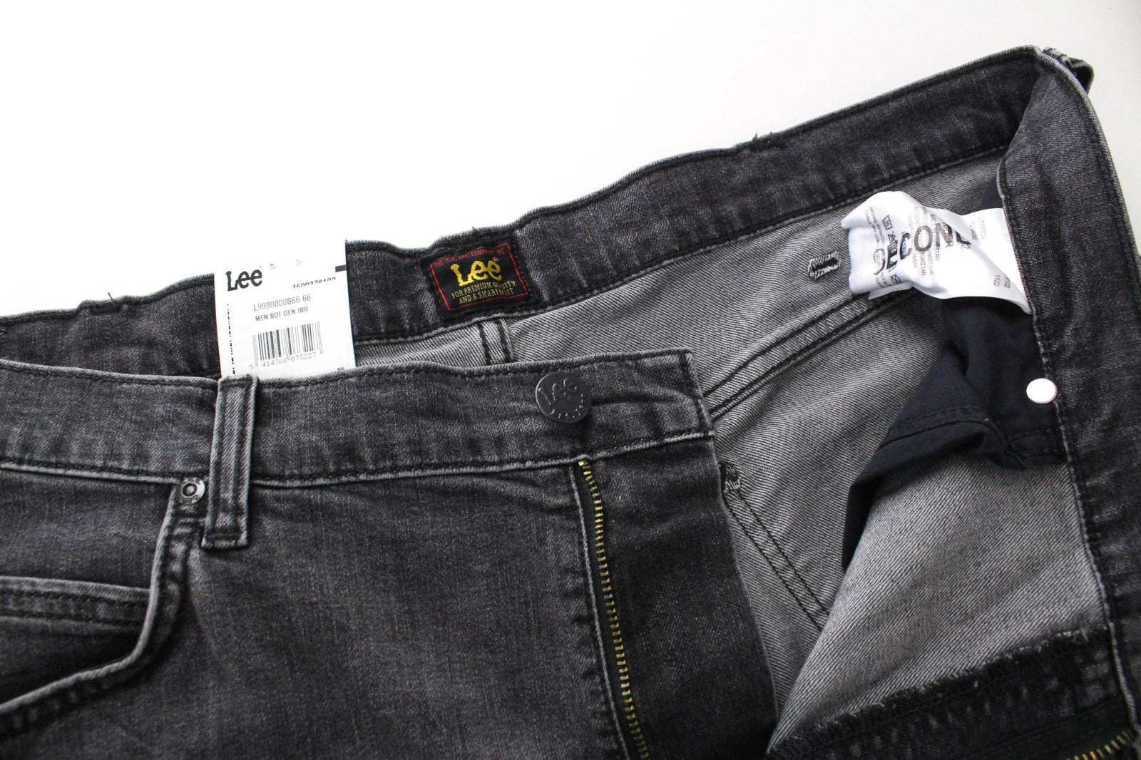LEE Rider Men Jeans W38/L32 Slim Fit Grey Cotton Stretch Fade 5-Pocket