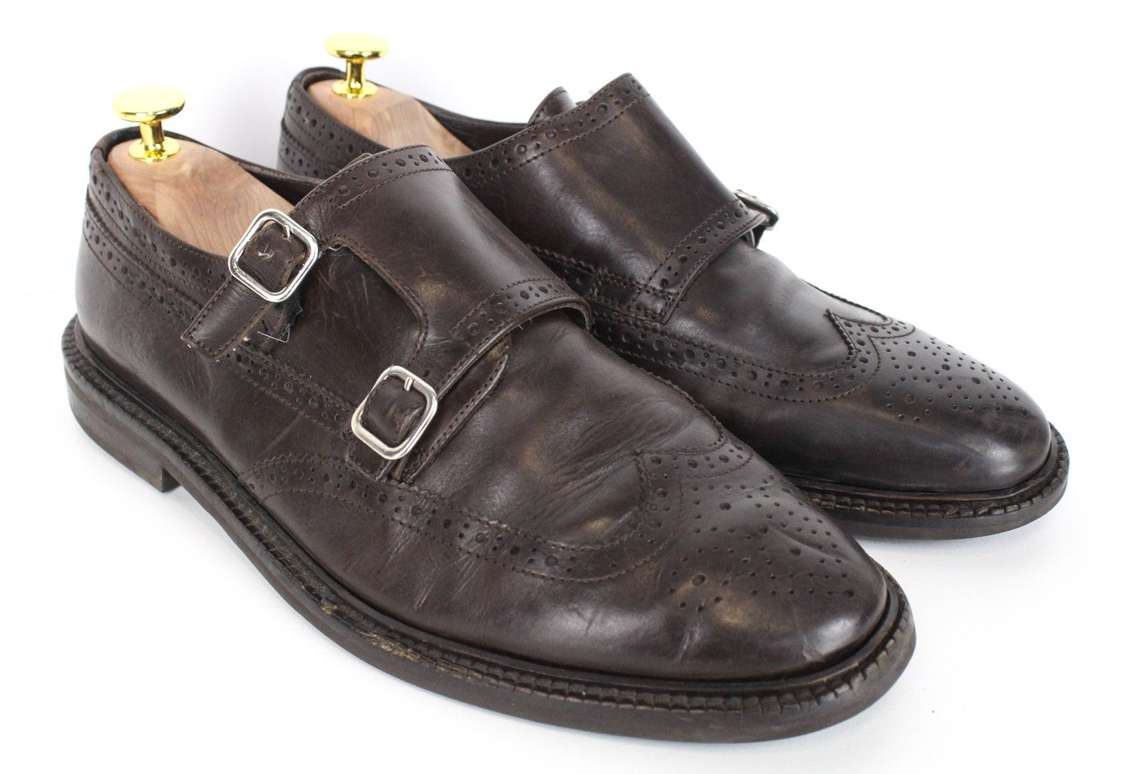SUITSUPPLY Men Formal Shoes EU40 Dark Brown Double Buckled Leather Classic