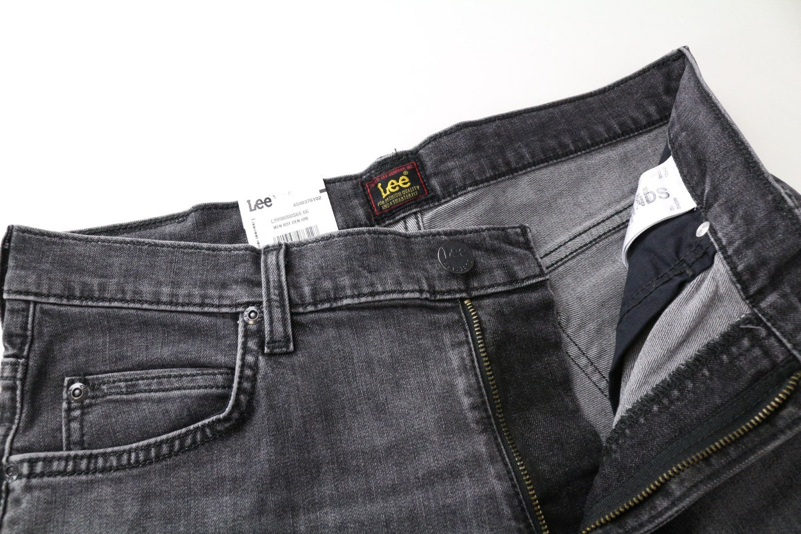 LEE Rider Men Jeans W32/L32 Slim Fit Washed 5-Pocket Grey Cotton Stretch Denim