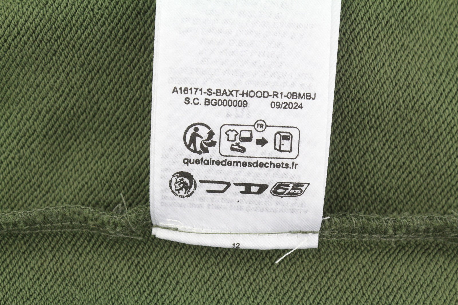 DIESEL S-Baxt-Hood-R1 Men Hoodie L Green Graphic Print Kangaroo Pocket RRP295