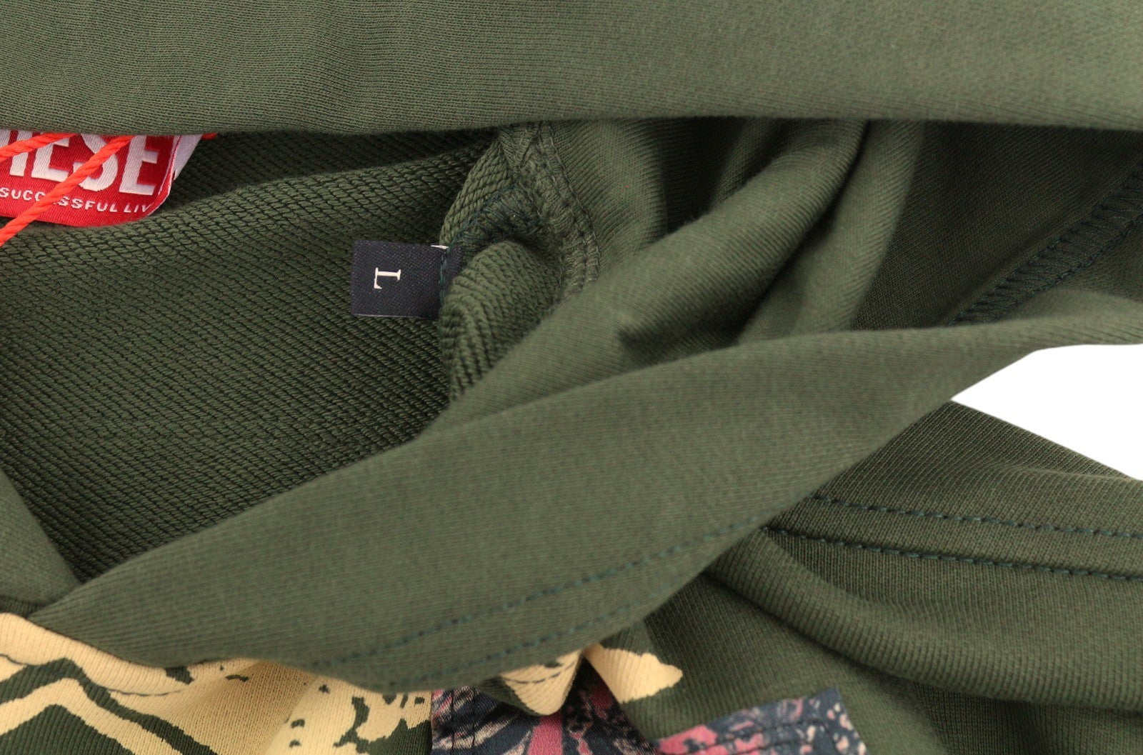 DIESEL S-Baxt-Hood-R1 Men Hoodie L Green Graphic Print Kangaroo Pocket RRP295