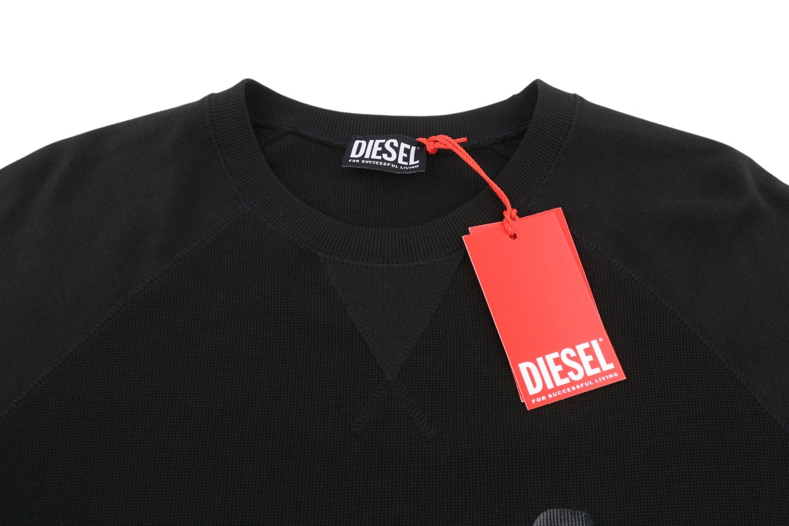 DIESEL S-Raglan-Waf Men Sweatshirt L Black Crew Neck Front Logo Pull On RRP175