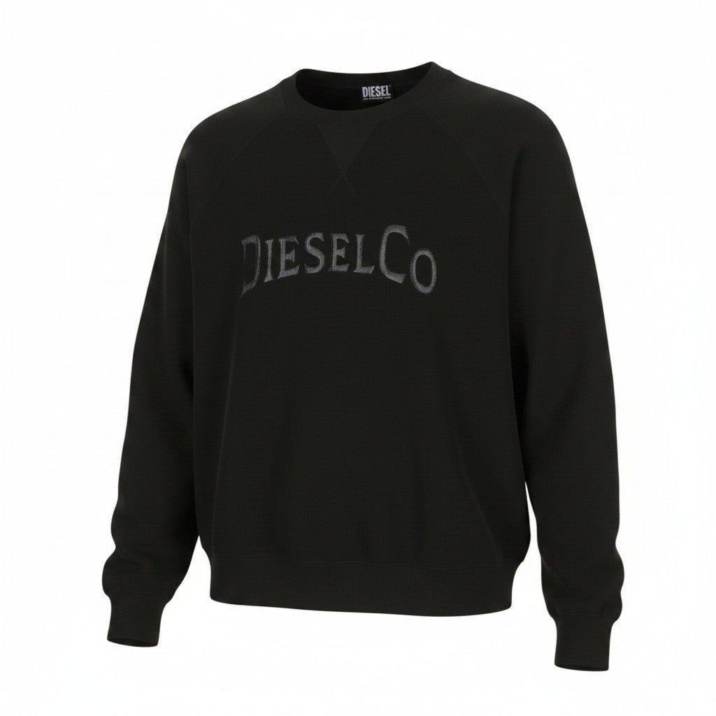 DIESEL S-Raglan-Waf Men Sweatshirt XL Black Crew Front Logo Pull On RRP175