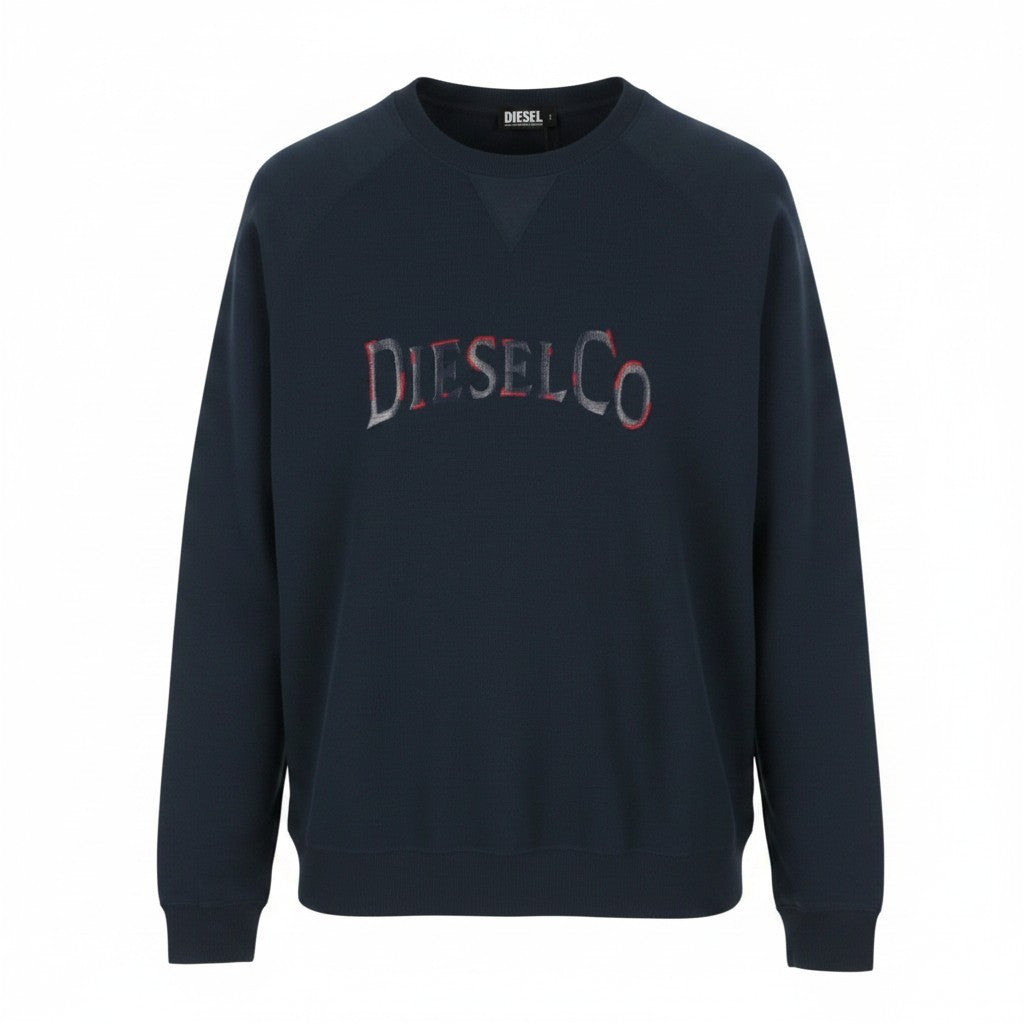 DIESEL S-Raglan-Waf Men Sweatshirt L Blue Crew Neck Front Logo Pull On RRP175