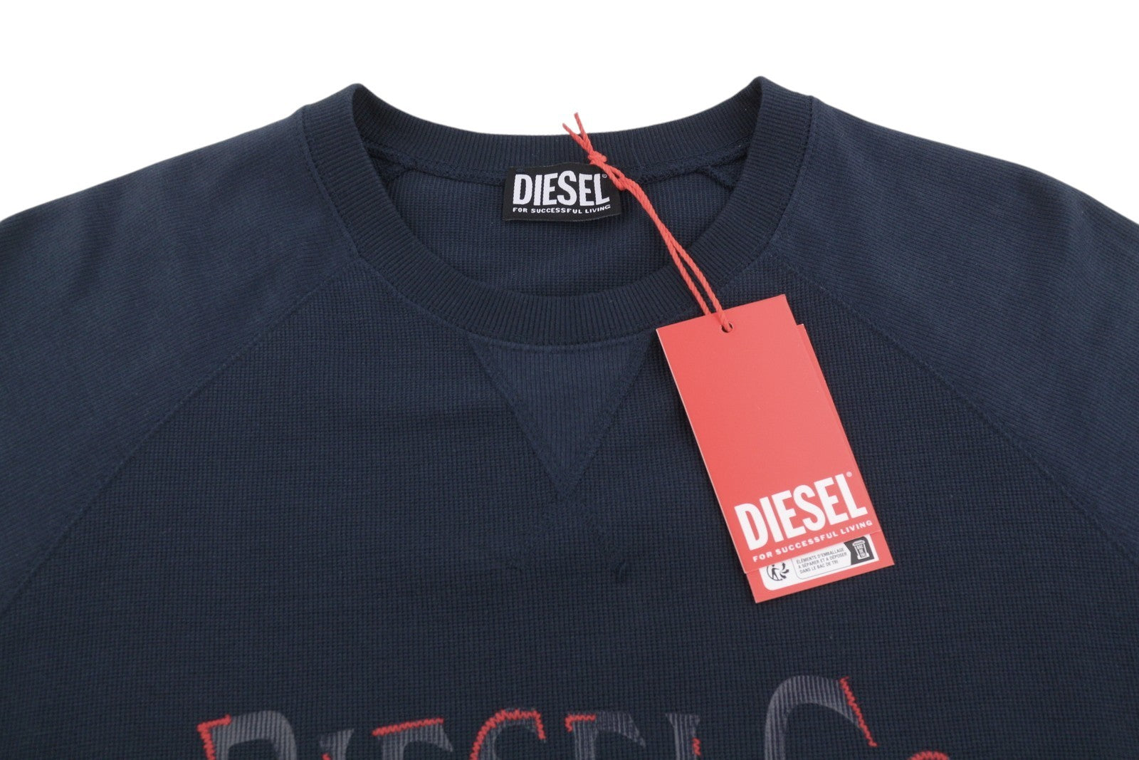 DIESEL S-Raglan-Waf Men Sweatshirt L Blue Crew Neck Front Logo Pull On RRP175
