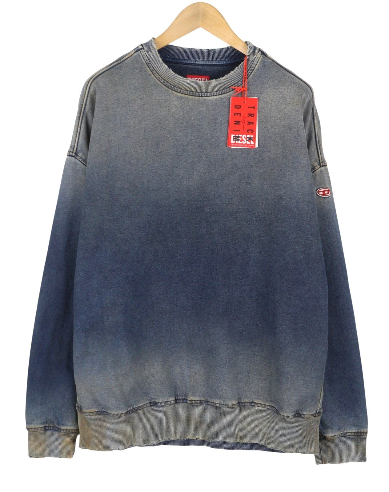 DIESEL D-Krib-Ne Men Sweatshirt L Blue Garment Dyed Loose Pull On RRP350