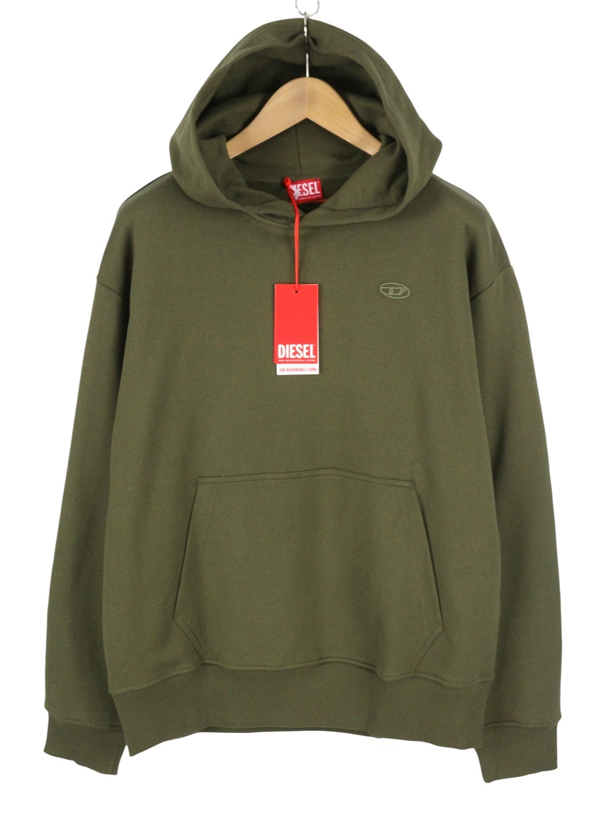 DIESEL S-Macs-Hood-Megoval-D Men Hoodie L Khaki Green Kangaroo Pocket RRP250