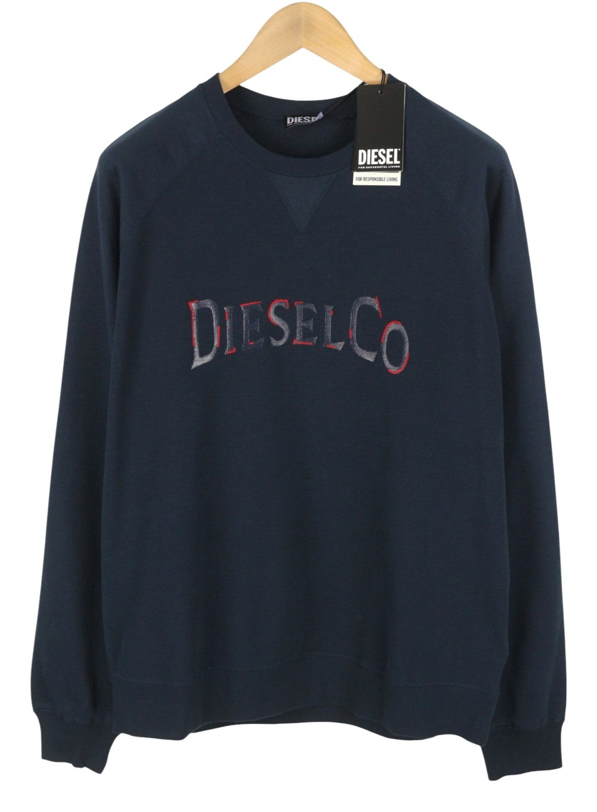 DIESEL S-Raglan-Waf Men Sweatshirt XL Blue Crew Neck Front Logo Pull On RRP175