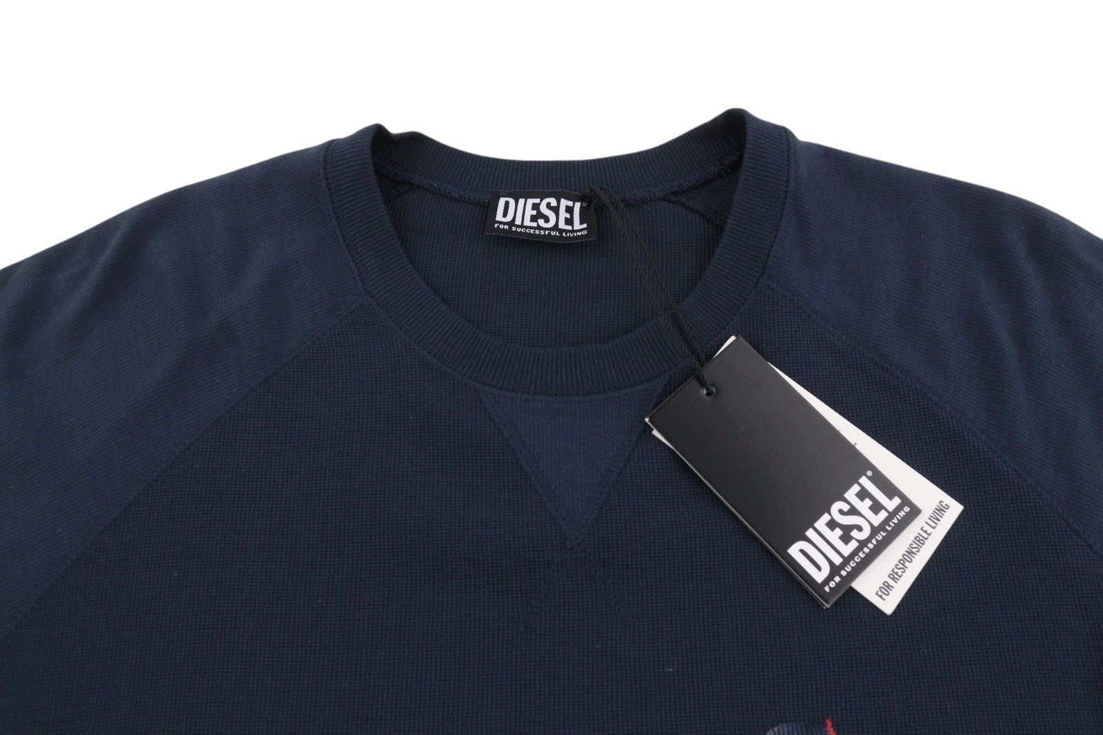 DIESEL S-Raglan-Waf Men Sweatshirt XL Blue Crew Neck Front Logo Pull On RRP175