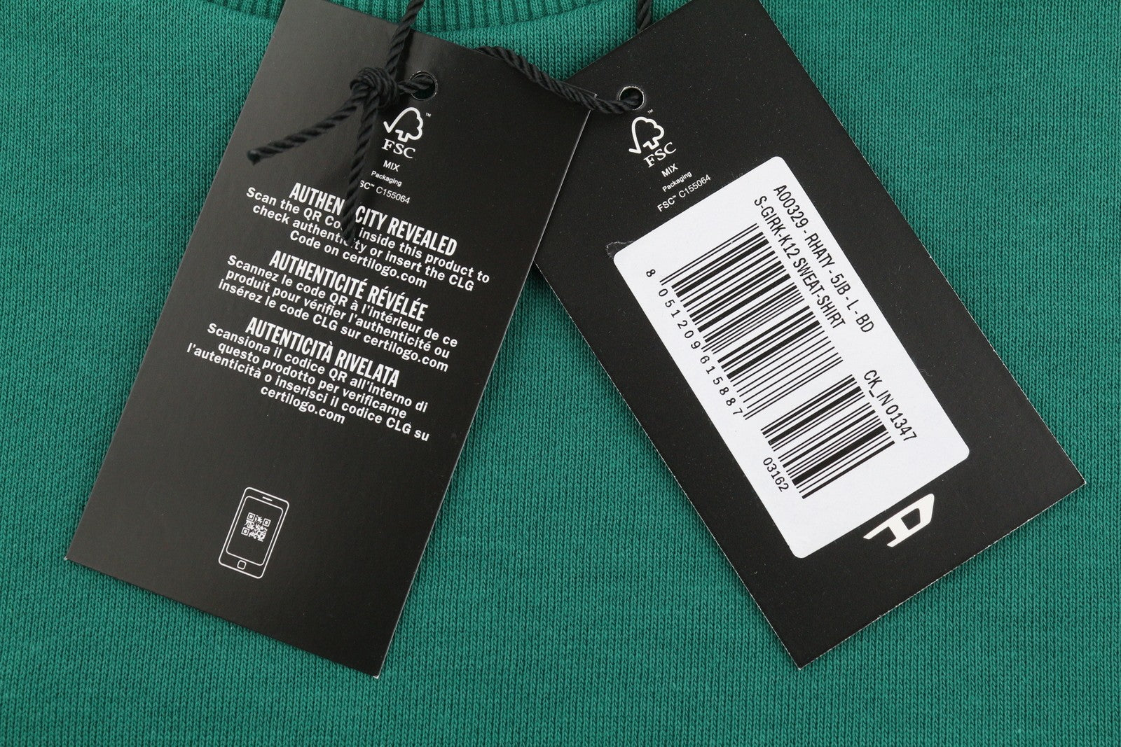 DIESEL S-Girk-K12 Men Sweatshirt L Green Cotton Crew Neck Pull On