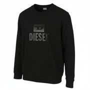 DIESEL S-Gir-Crewneck Tone On Tone Men Sweatshirt M Black Front Logo Pull On